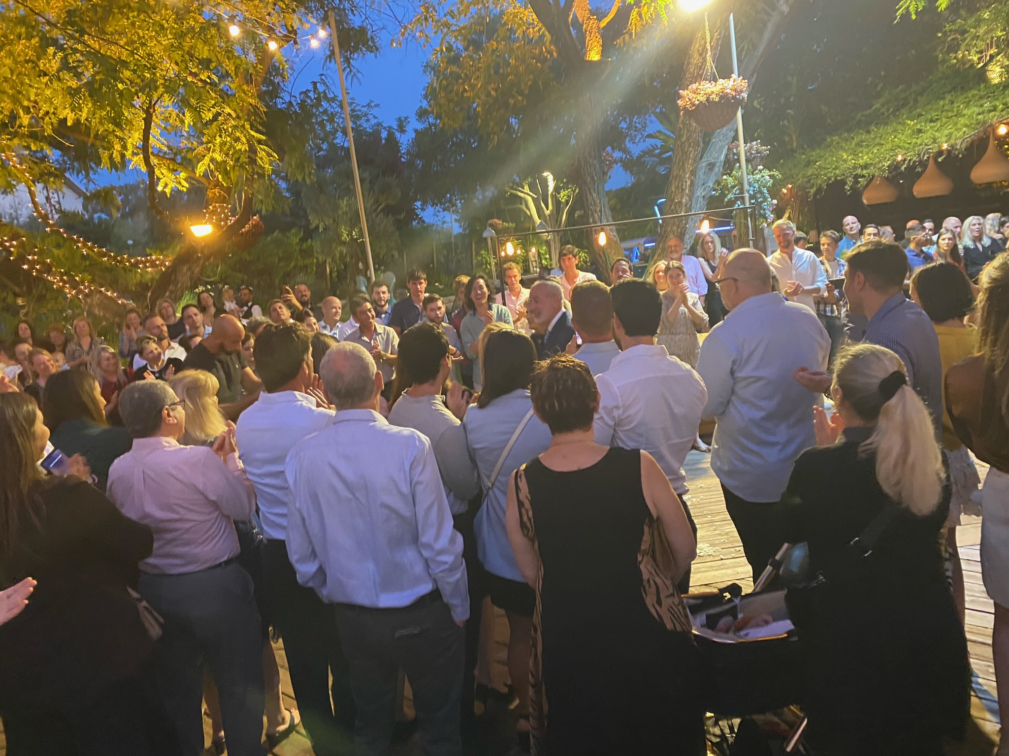 Friends and family gather at a wedding