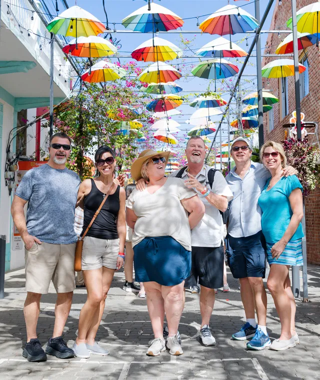 Group of smiling travelers