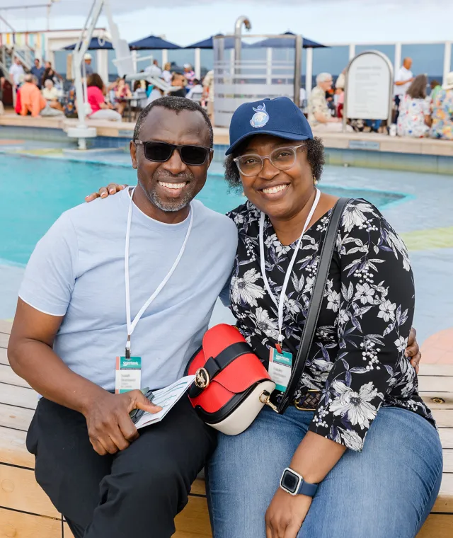 A smiling couple sitting together