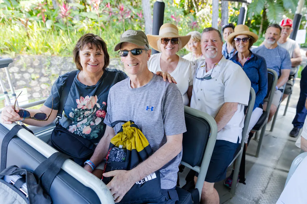 Group of travelers sitting together