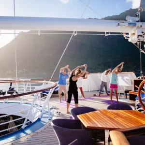 yoga on a boat in hawaii